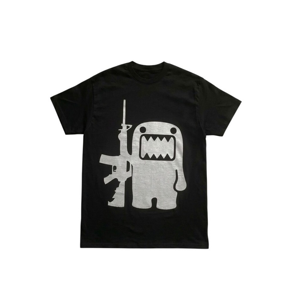 Domo Kun Rifle Graphic Tee Black Silver Y2K Streetwear Emo Alt T-Shirt Womens